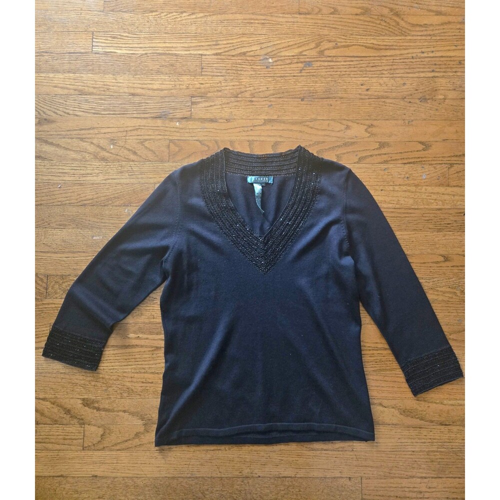 Vtg Lauren Ralph Lauren Womens Silk Blend Rhinestone Knit Sweater Size Large